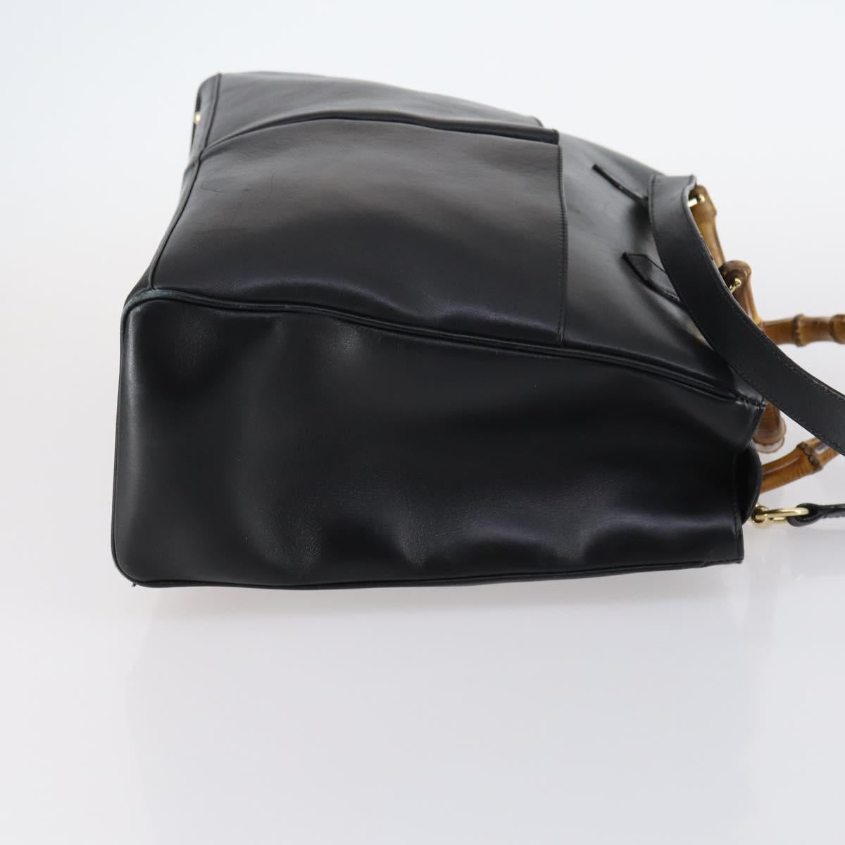 GUCCI Bamboo Hand Bag Leather 2way Black Gold 002 2855 0322 0 Auth BA6143