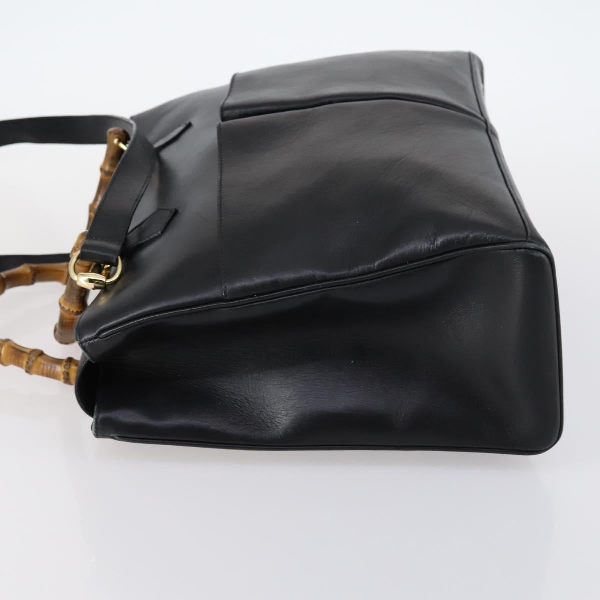 GUCCI Bamboo Hand Bag Leather 2way Black Gold 002 2855 0322 0 Auth BA6143