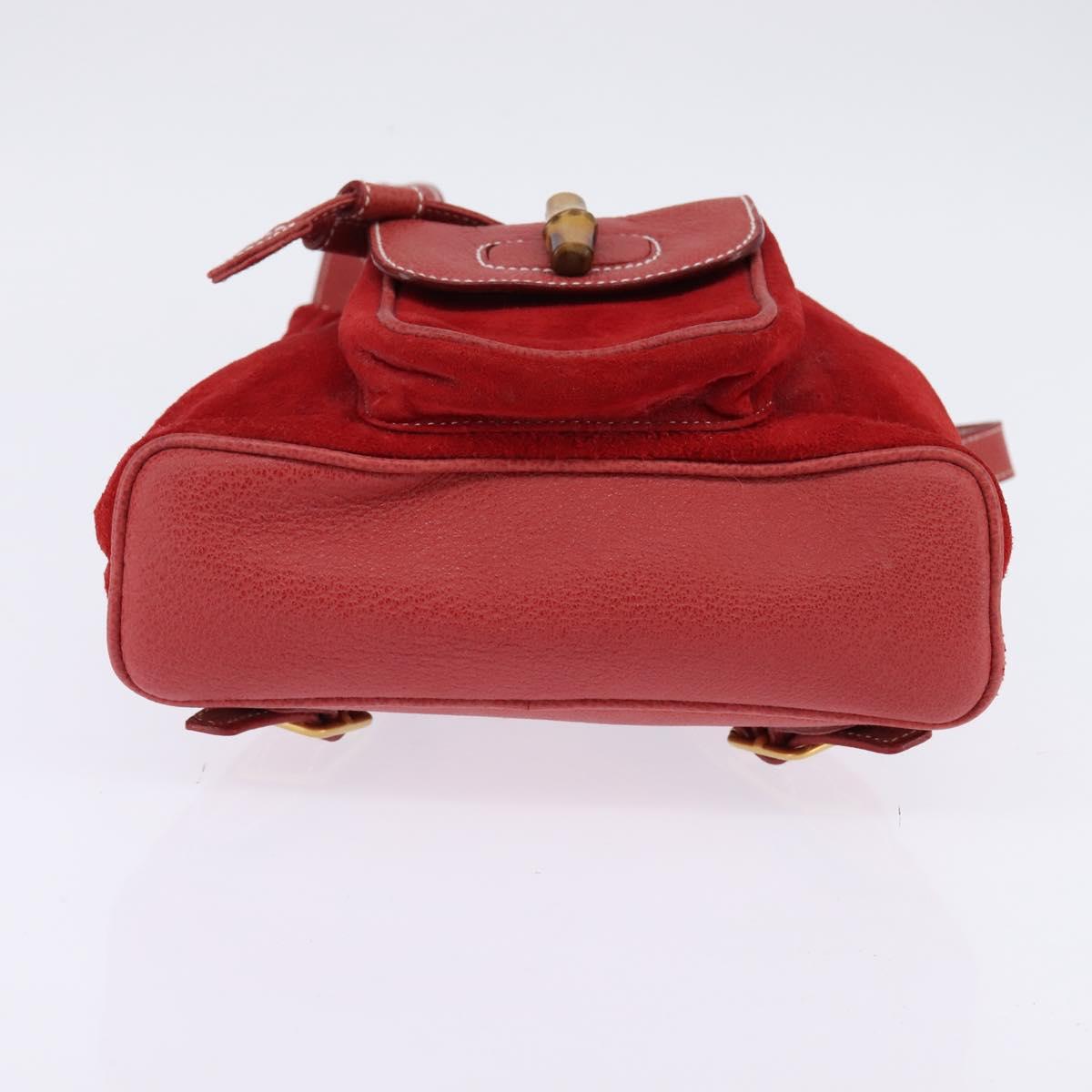 GUCCI Bamboo Backpack Suede Leather Red Gold Auth BA6144