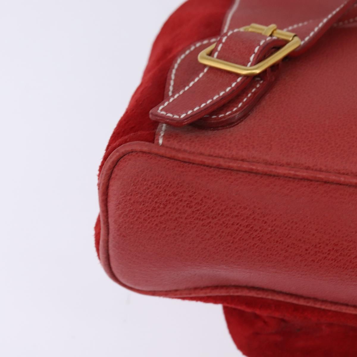 GUCCI Bamboo Backpack Suede Leather Red Gold Auth BA6144