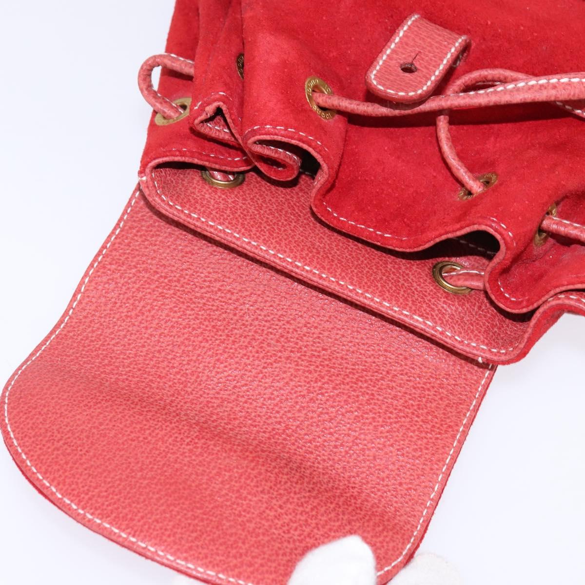 GUCCI Bamboo Backpack Suede Leather Red Gold Auth BA6144