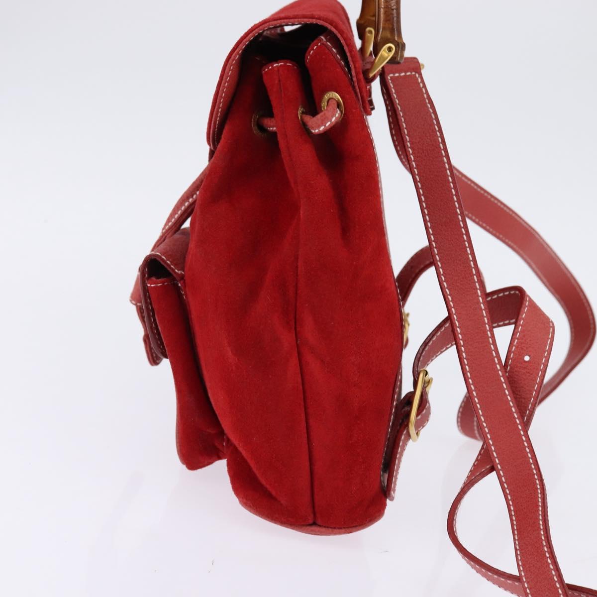 GUCCI Bamboo Backpack Suede Leather Red Gold Auth BA6144