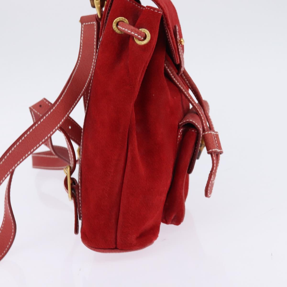 GUCCI Bamboo Backpack Suede Leather Red Gold Auth BA6144