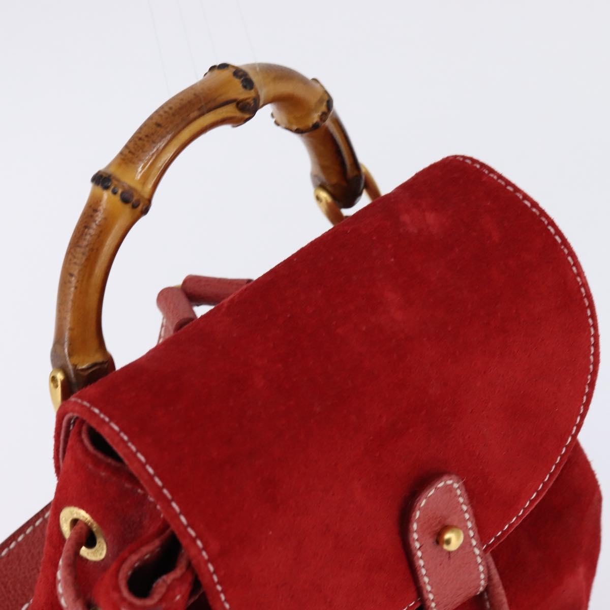 GUCCI Bamboo Backpack Suede Leather Red Gold Auth BA6144