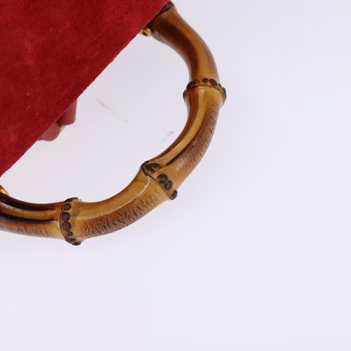 GUCCI Bamboo Backpack Suede Leather Red Gold Auth BA6144