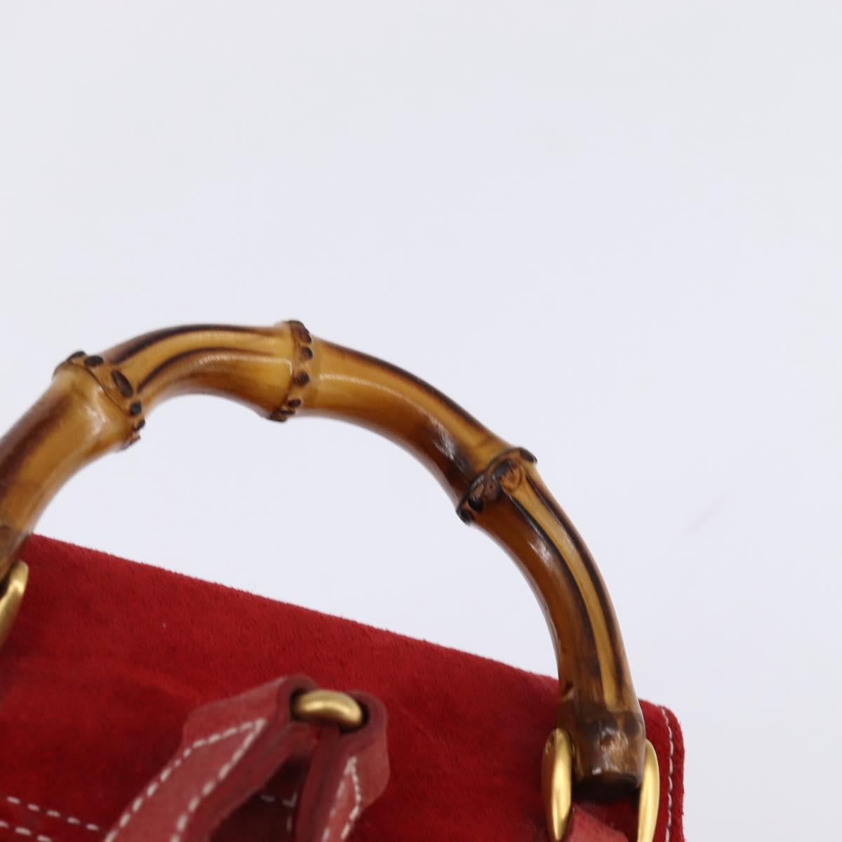 GUCCI Bamboo Backpack Suede Leather Red Gold Auth BA6144
