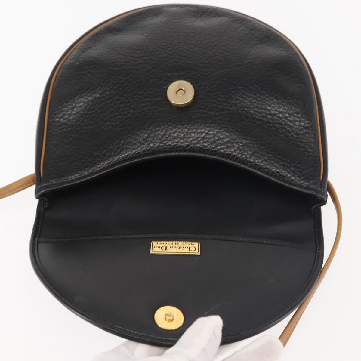 Christian Dior Shoulder Bag Leather Black Gold Auth BA6146