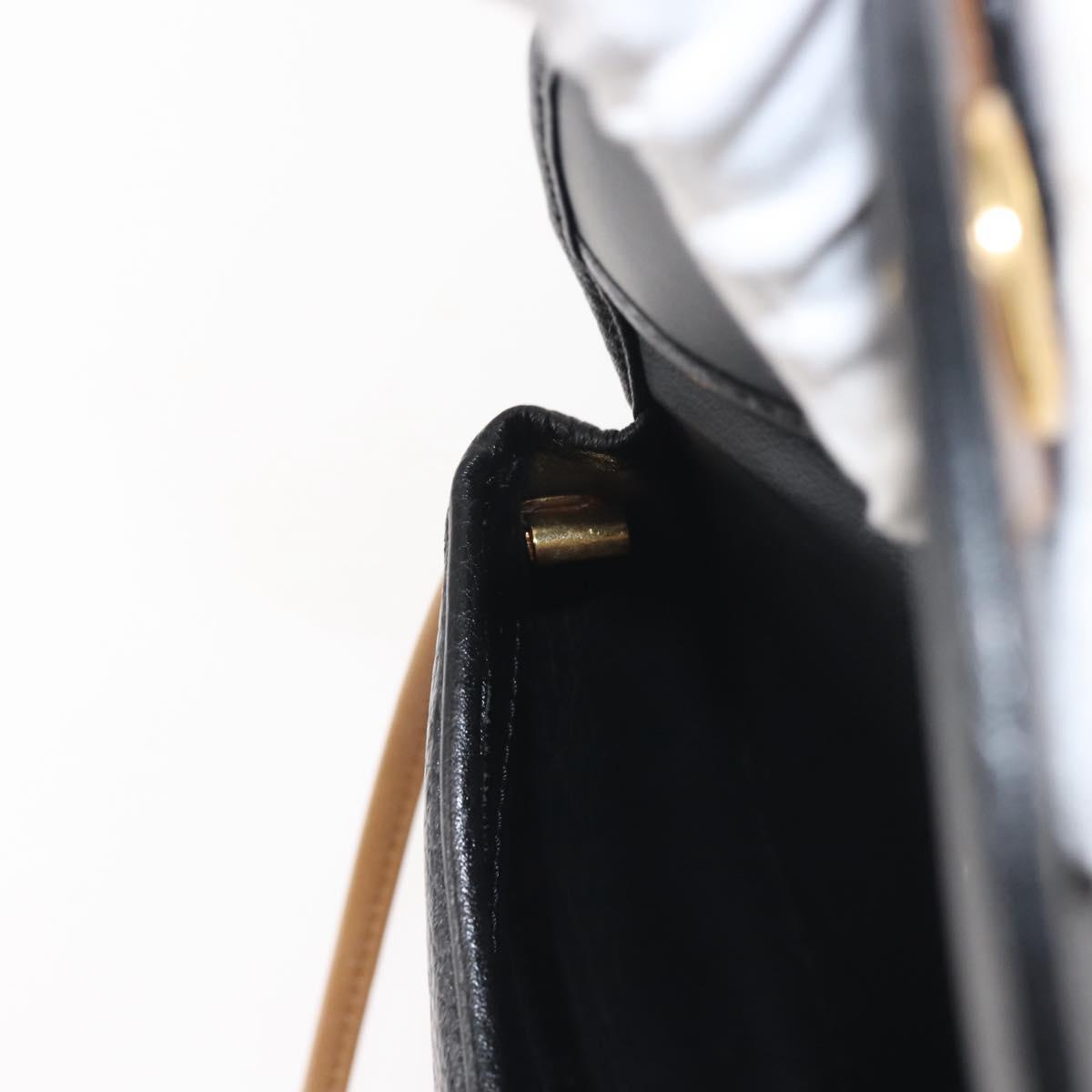 Christian Dior Shoulder Bag Leather Black Gold Auth BA6146