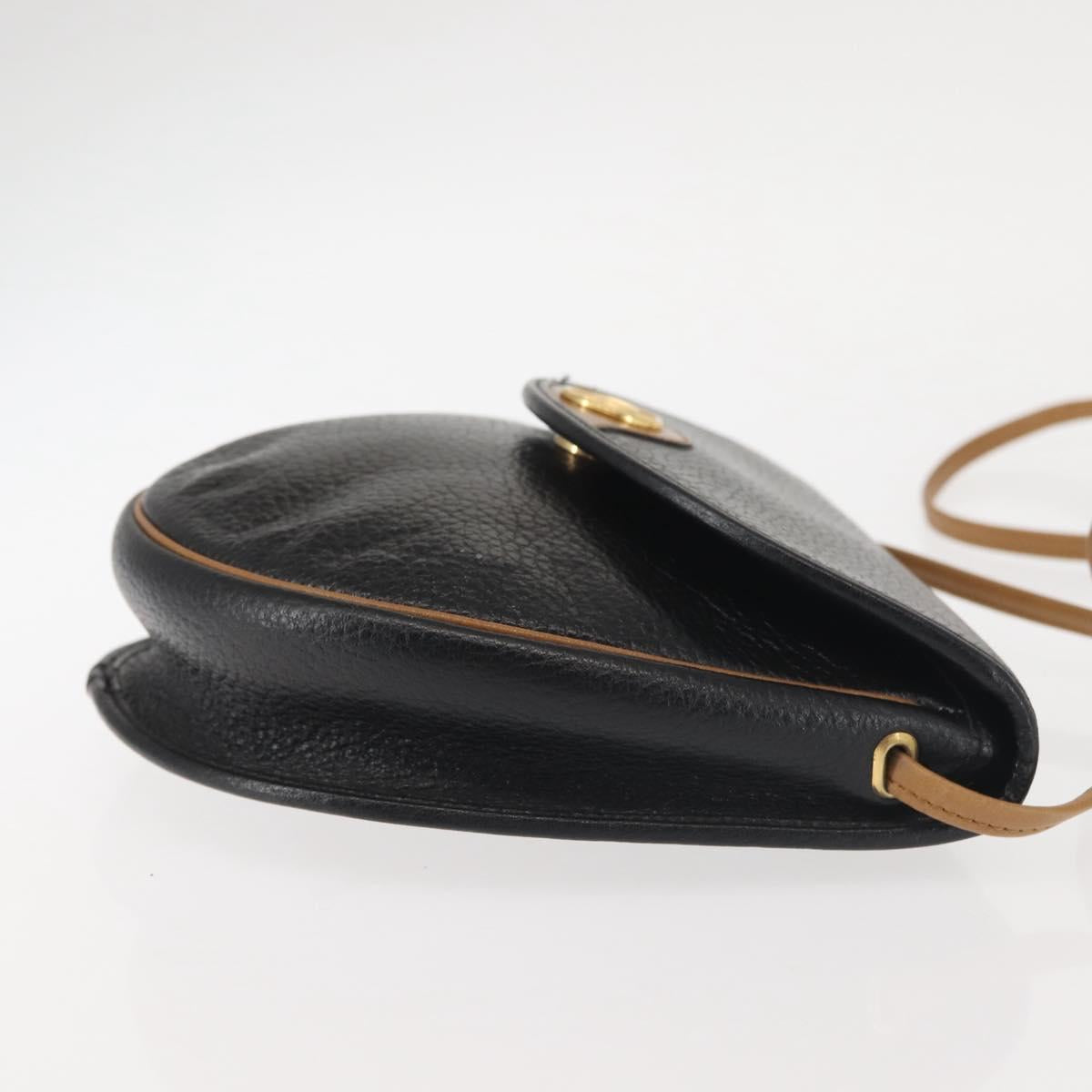 Christian Dior Shoulder Bag Leather Black Gold Auth BA6146
