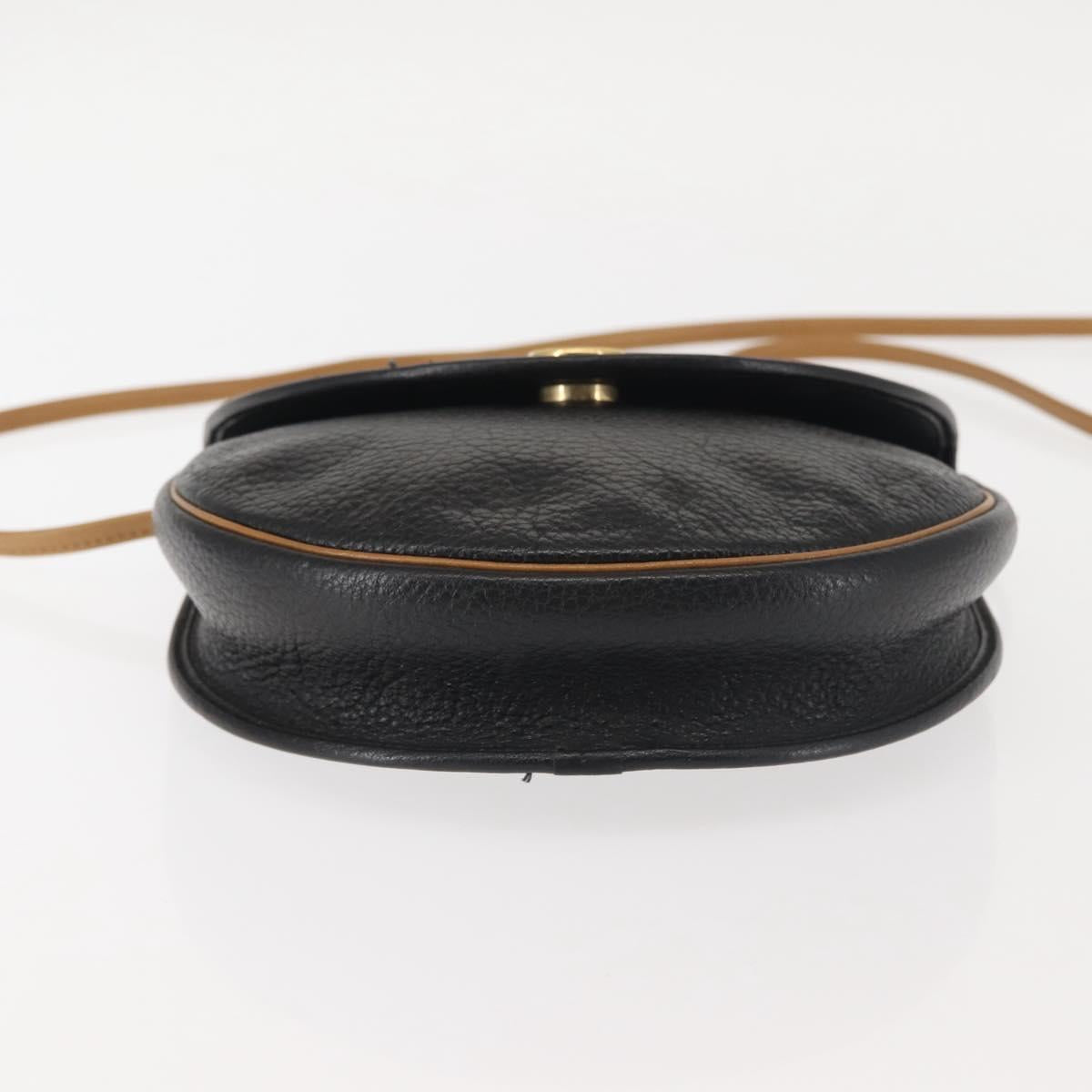 Christian Dior Shoulder Bag Leather Black Gold Auth BA6146