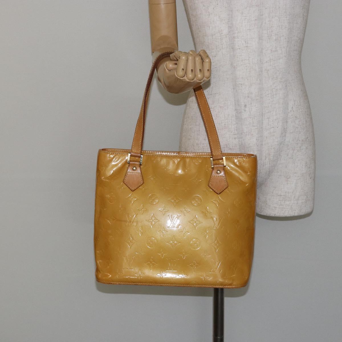 LOUIS VUITTON Monogram Vernis Houston Hand Bag Beige M91004 LV Auth BA6147