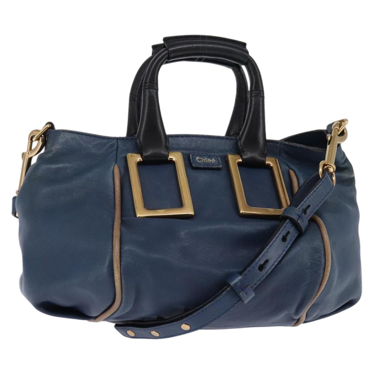 Chloe Etel Hand Bag Leather 2way Blue Gold Auth BA6149