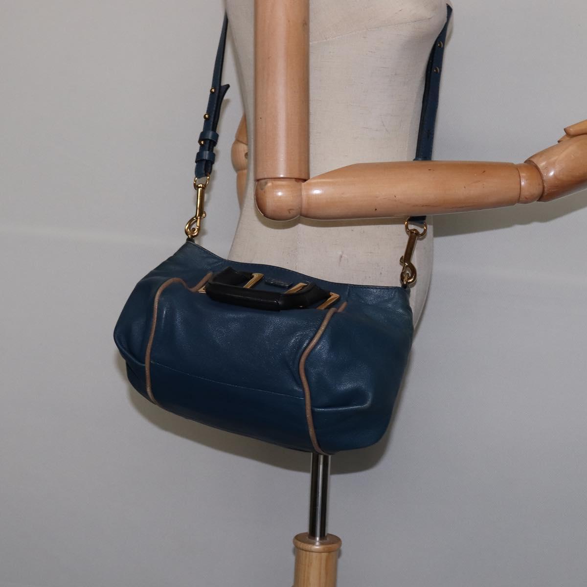 Chloe Etel Hand Bag Leather 2way Blue Gold Auth BA6149