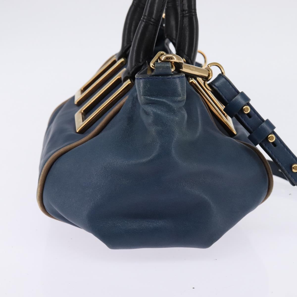 Chloe Etel Hand Bag Leather 2way Blue Gold Auth BA6149