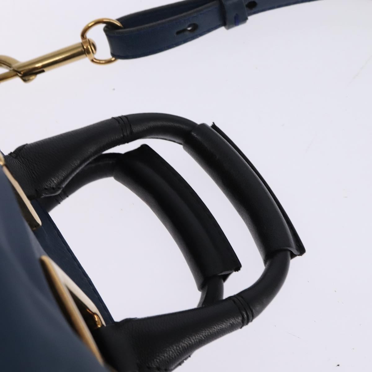 Chloe Etel Hand Bag Leather 2way Blue Gold Auth BA6149