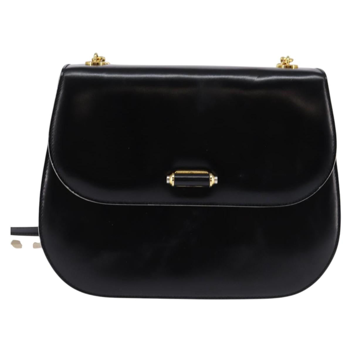 BALLY Shoulder Bag Leather Black Gold Auth BA6151