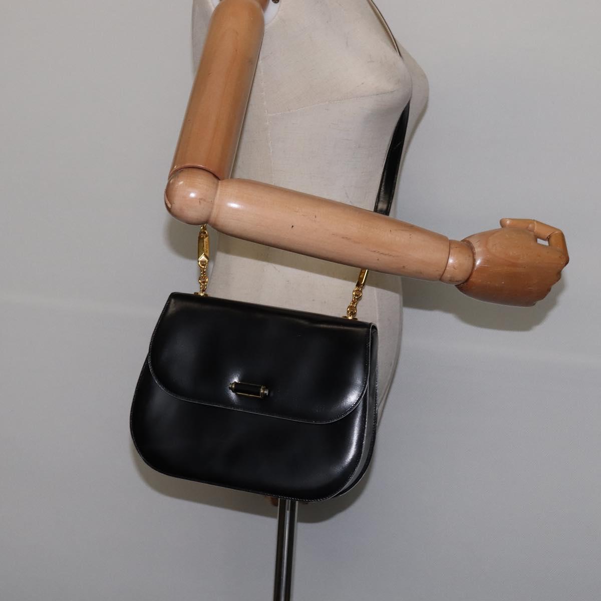 BALLY Shoulder Bag Leather Black Gold Auth BA6151