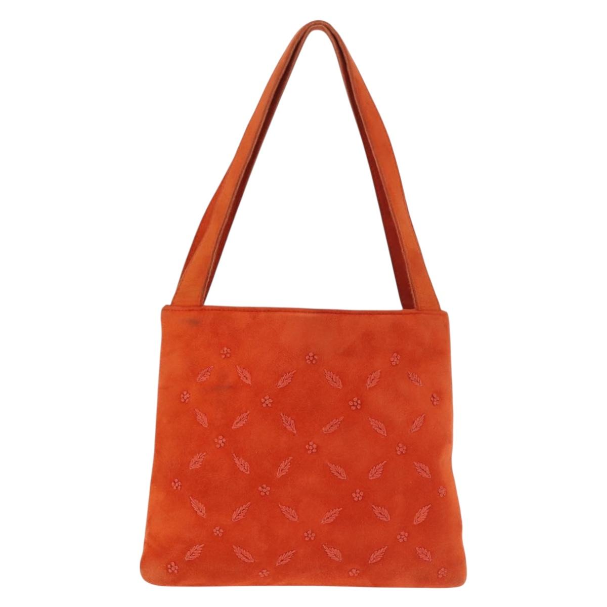 BOTTEGA VENETA Hand Bag Suede Orange Silver Auth BA6156