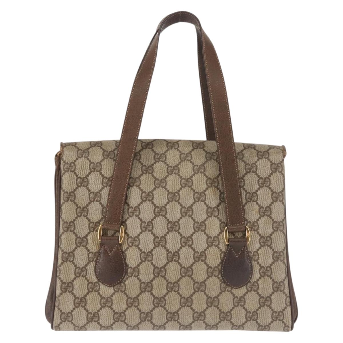 GUCCI GG Supreme Hand Bag PVC Beige Gold 116 02 080 Auth BA6160