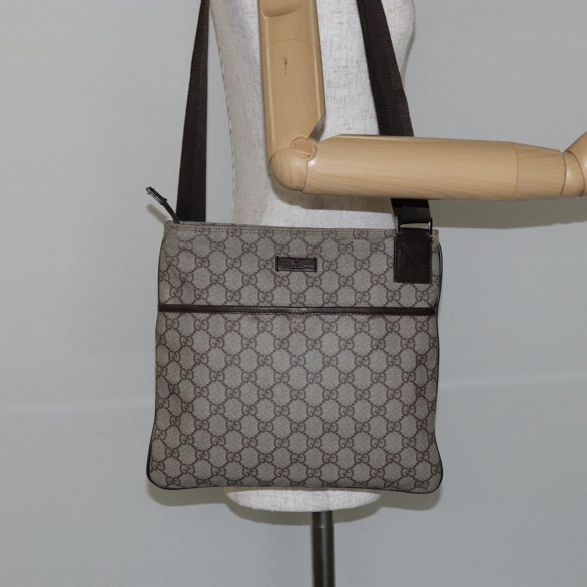 GUCCI GG Supreme Shoulder Bag PVC Beige Silver 141626 Auth BA6168