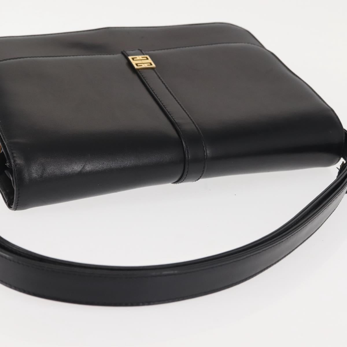 GIVENCHY Shoulder Bag Leather Black Gold Auth BA6169