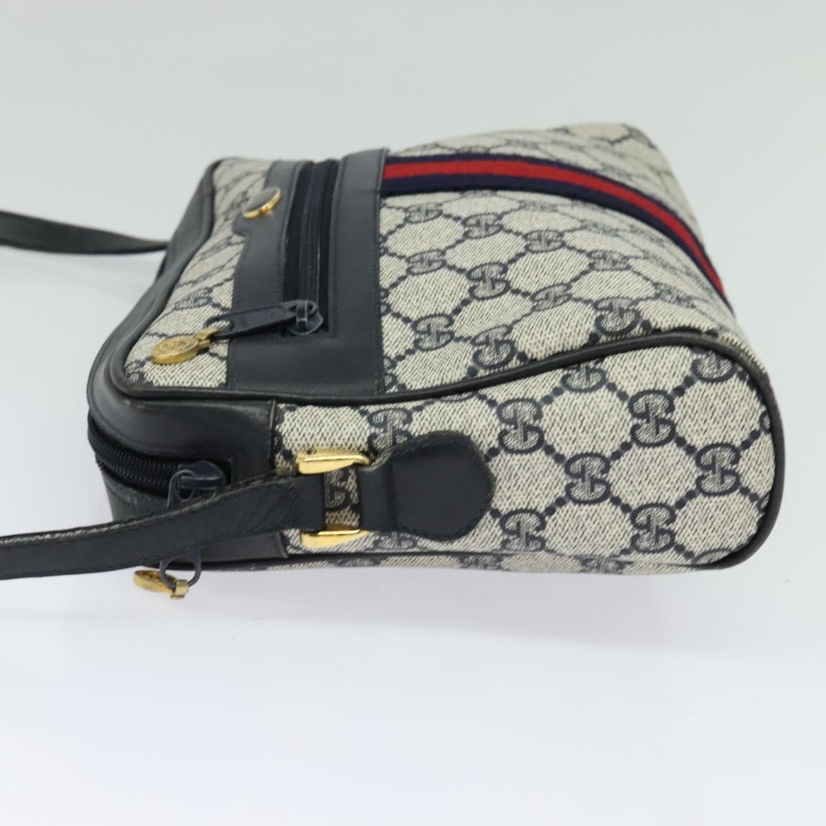 GUCCI GG Supreme Shoulder Bag PVC Navy Gold Auth BA617