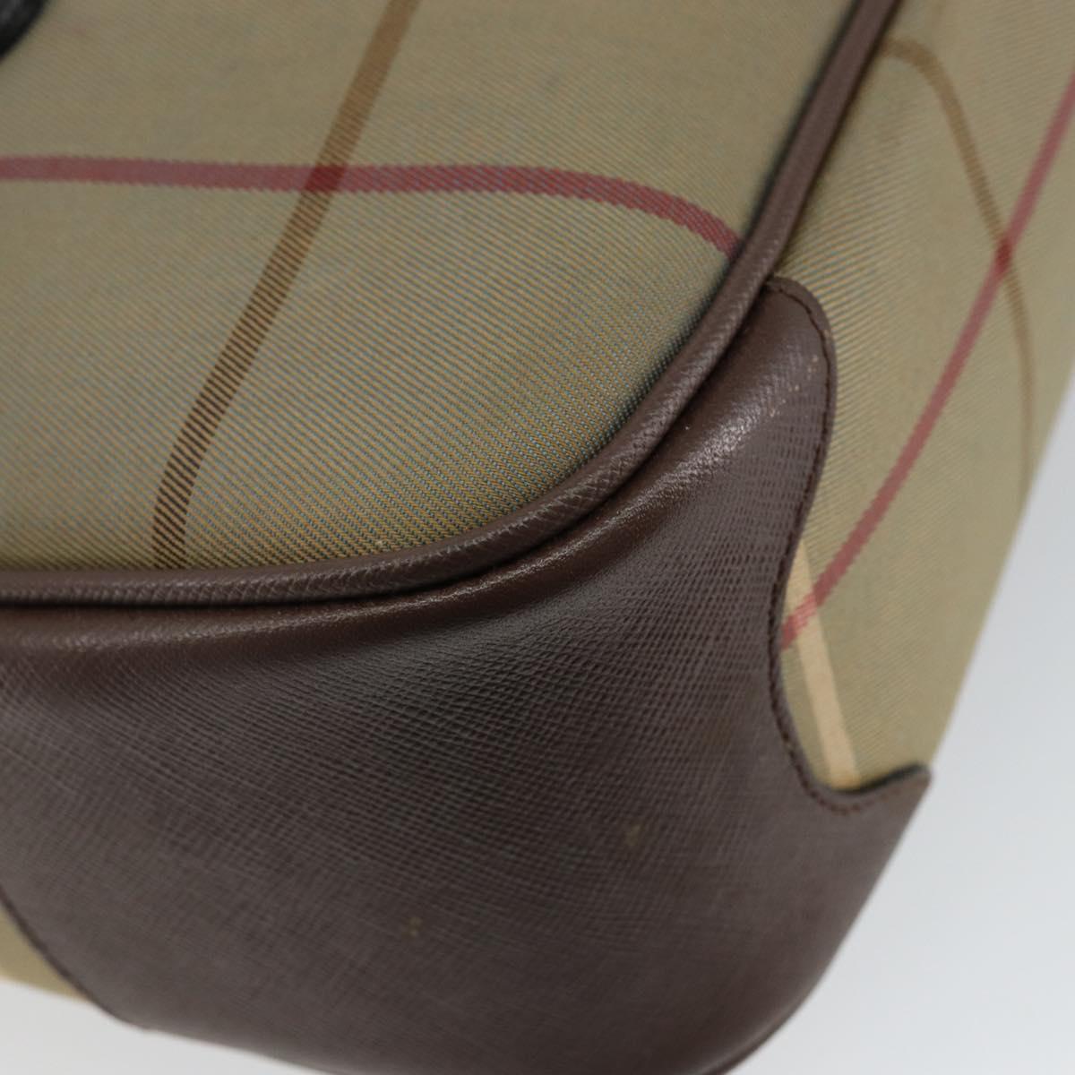 Burberrys Nova Check Hand Bag Canvas Leather Beige Gold Auth BA6175