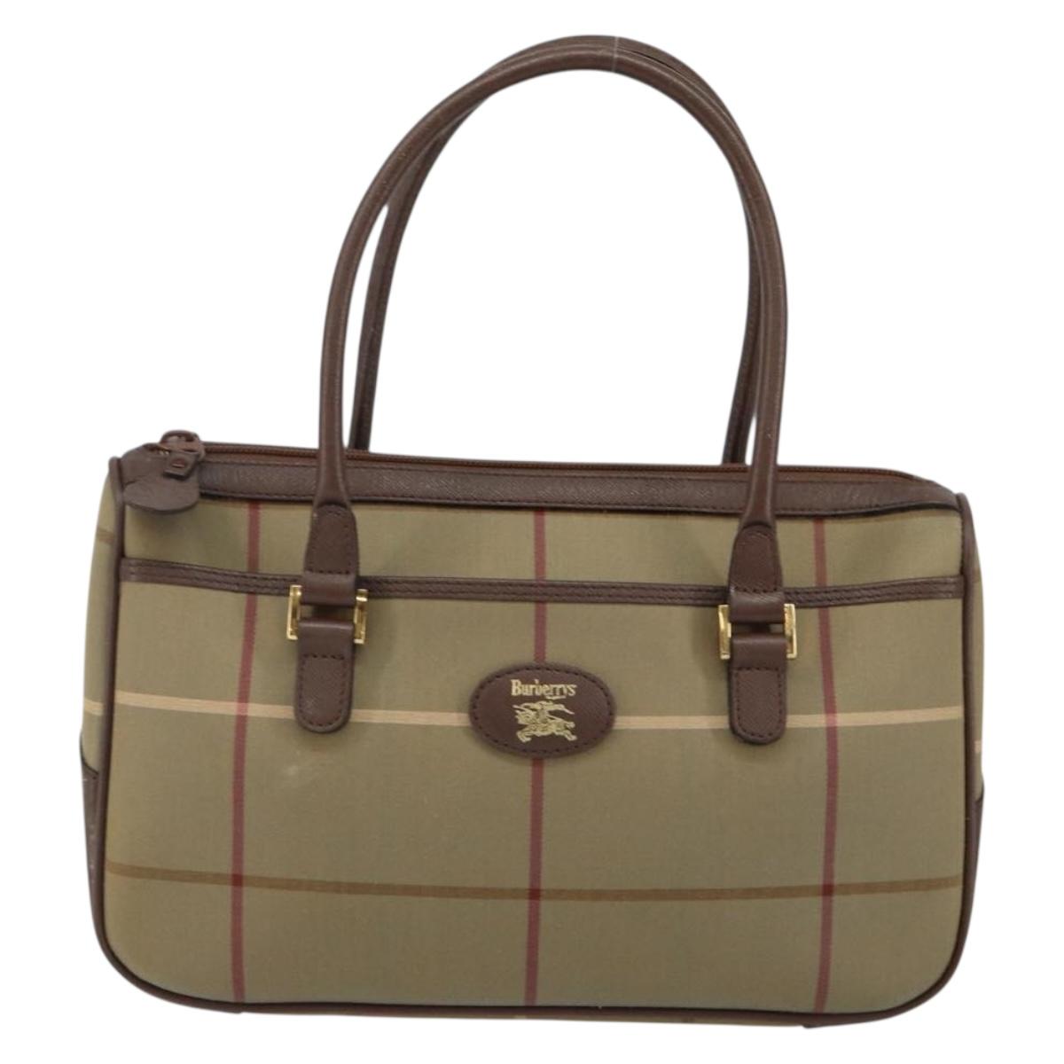 Burberrys Nova Check Hand Bag Canvas Leather Beige Gold Auth BA6175