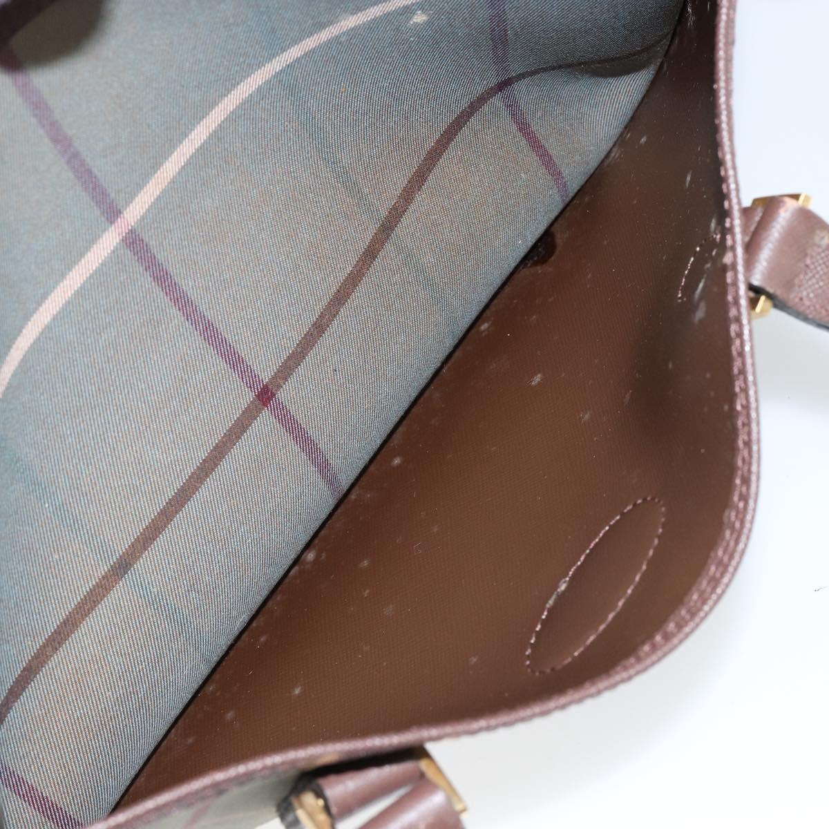 Burberrys Nova Check Hand Bag Canvas Leather Beige Gold Auth BA6175