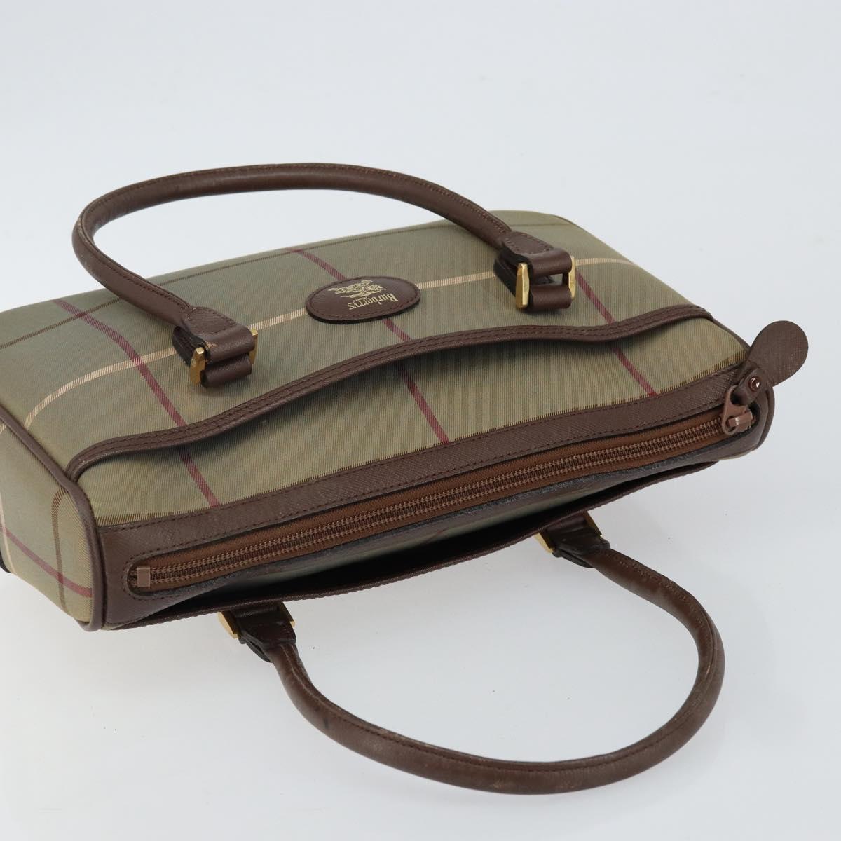 Burberrys Nova Check Hand Bag Canvas Leather Beige Gold Auth BA6175