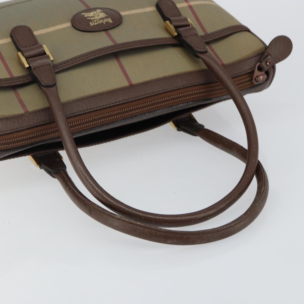 Burberrys Nova Check Hand Bag Canvas Leather Beige Gold Auth BA6175