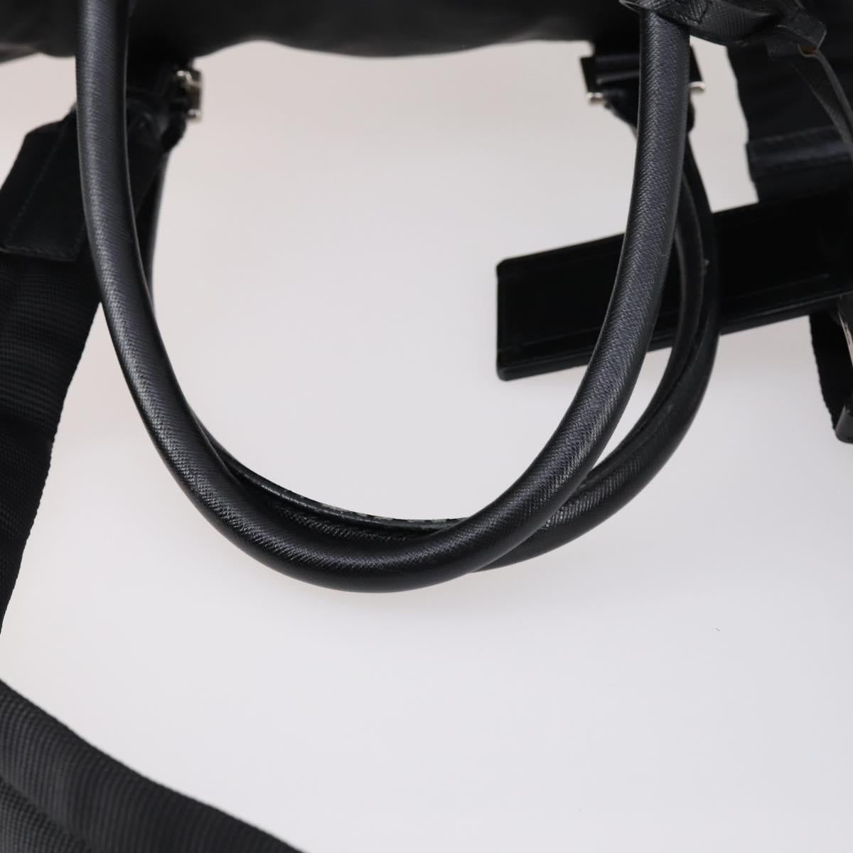 PRADA Boston Bag Nylon 2way Black Silver Auth BA6184