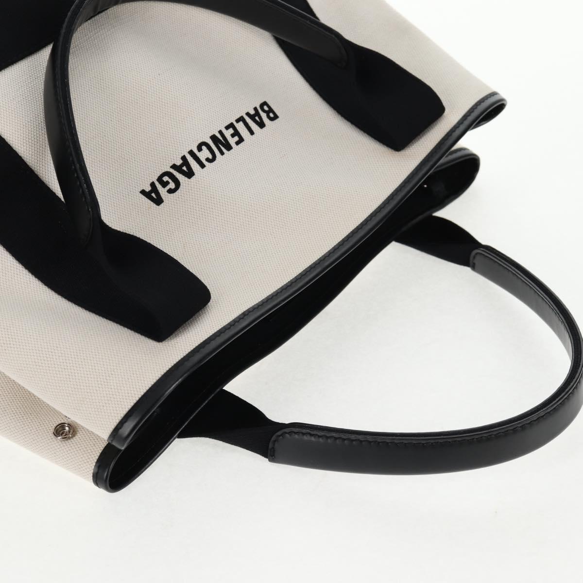 BALENCIAGA Navy Cabas S Bag Canvas Leather White Black 339933 Auth BA6186M