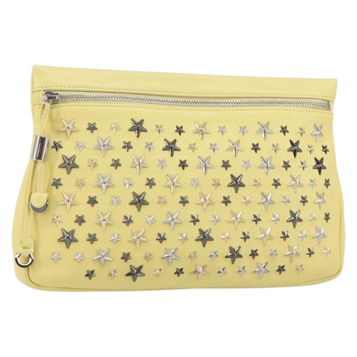 Jimmy Choo Studs Clutch Bag Leather Yellow Silver Auth BA6189