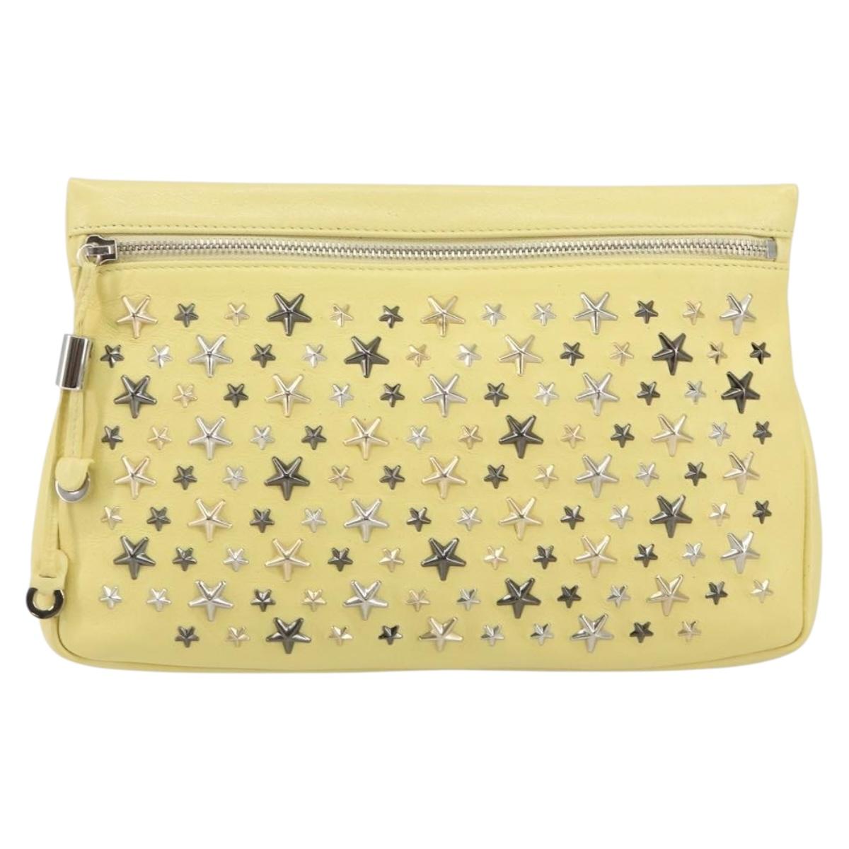 Jimmy Choo Studs Clutch Bag Leather Yellow Silver Auth BA6189