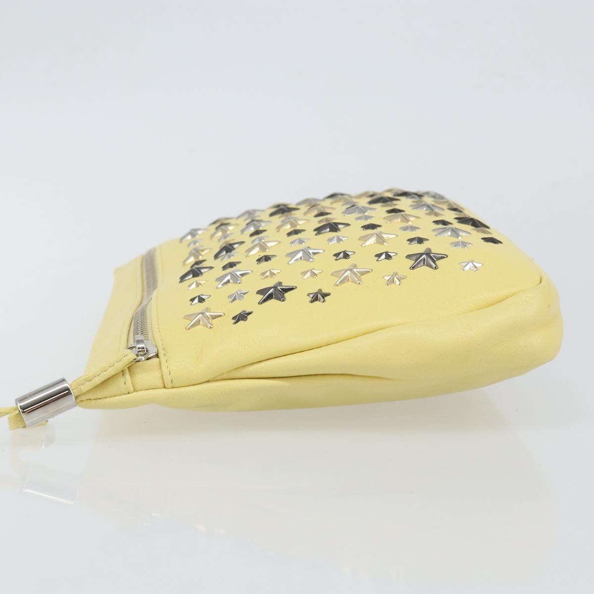 Jimmy Choo Studs Clutch Bag Leather Yellow Silver Auth BA6189