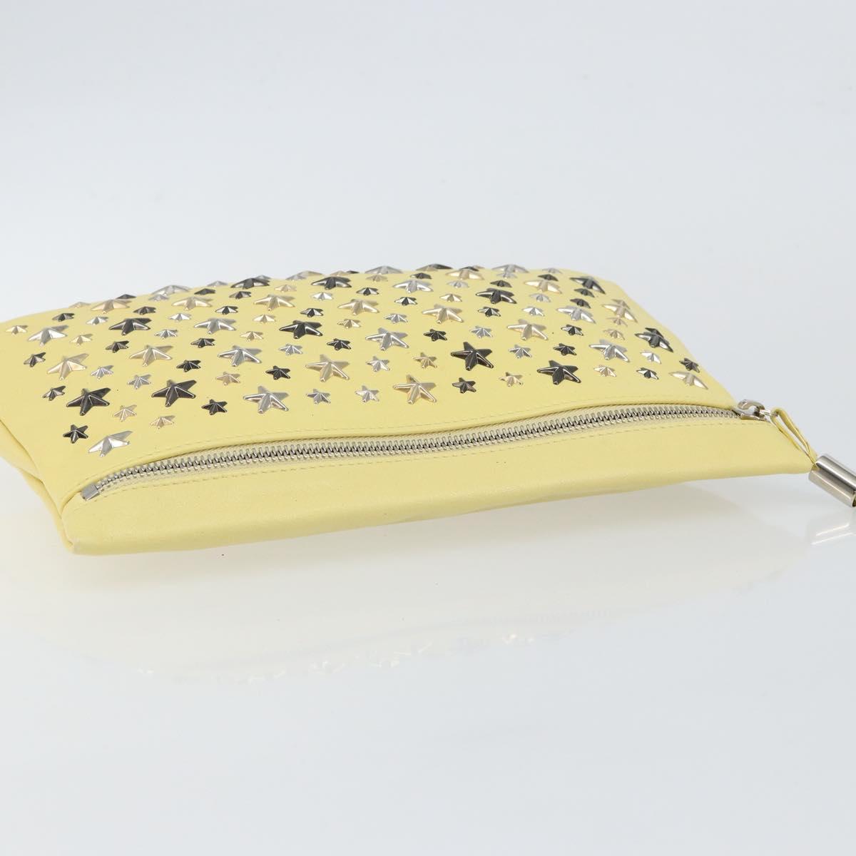 Jimmy Choo Studs Clutch Bag Leather Yellow Silver Auth BA6189