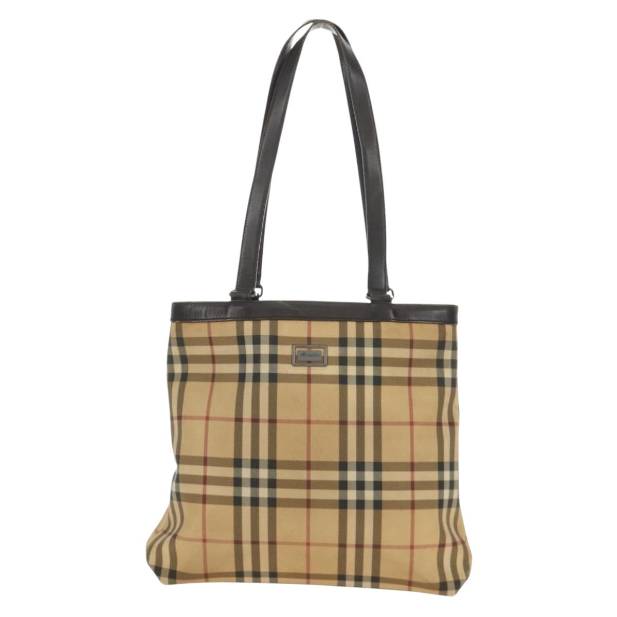 BURBERRY Nova Check Tote Bag PVC Beige Brown Auth BA619