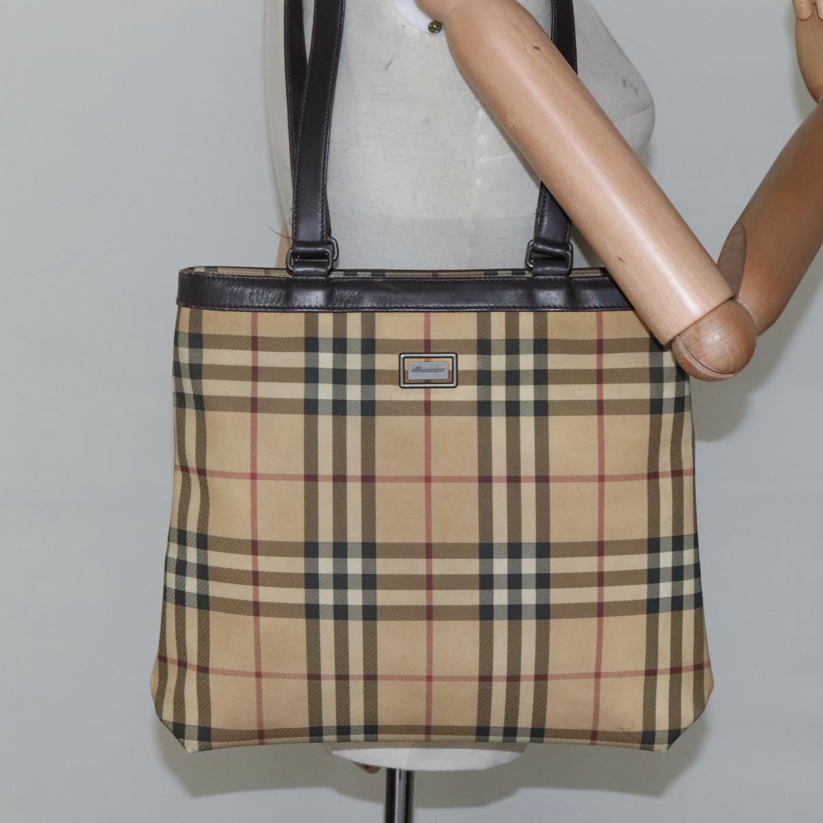 BURBERRY Nova Check Tote Bag PVC Beige Brown Auth BA619