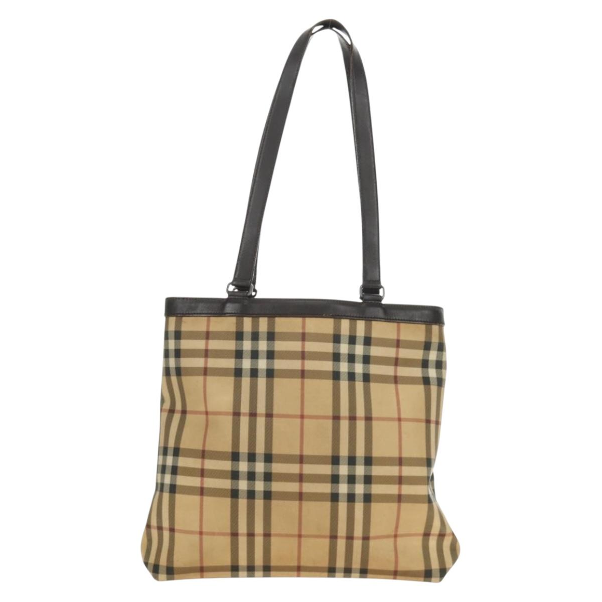 BURBERRY Nova Check Tote Bag PVC Beige Brown Auth BA619