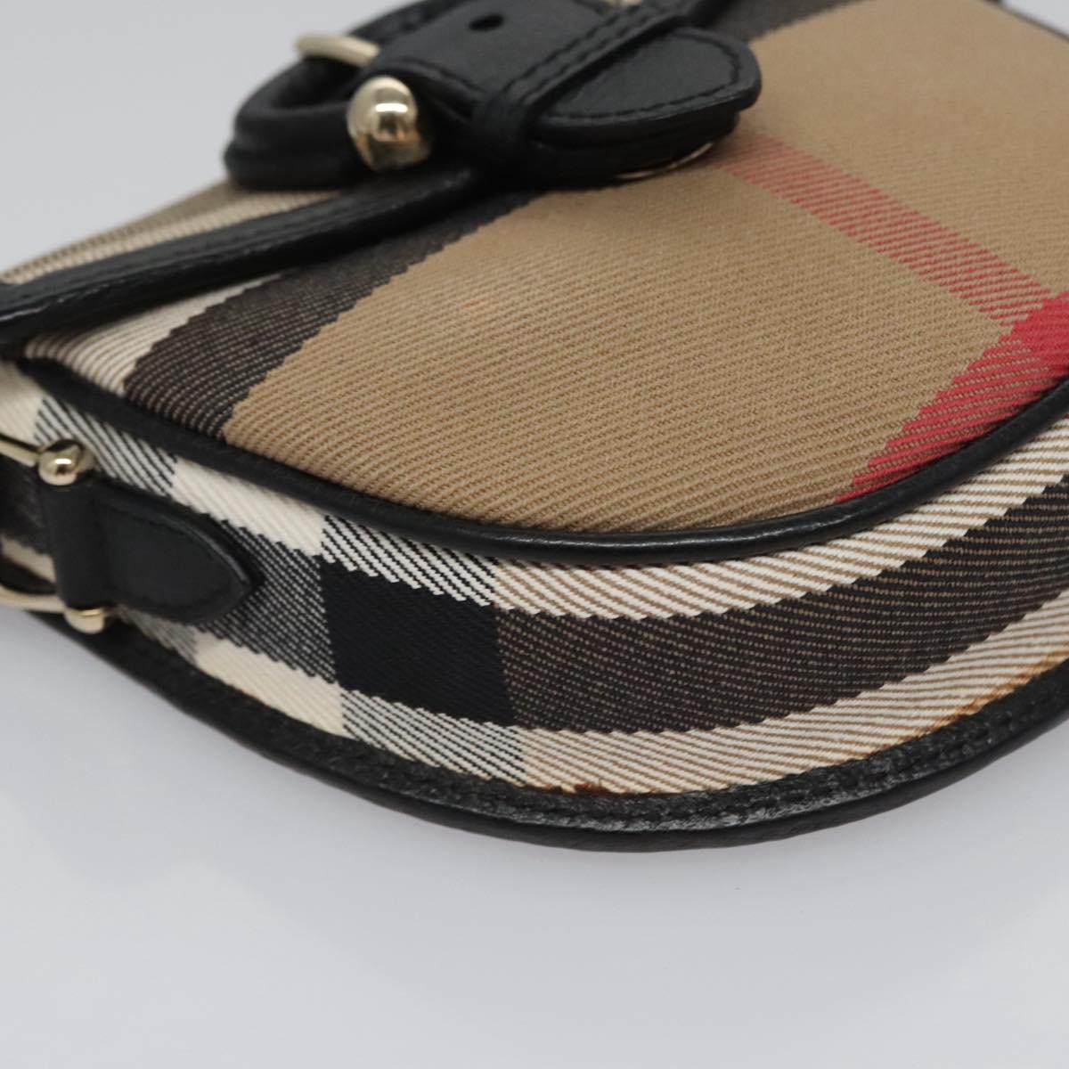 BURBERRY Nova Check Shoulder Bag Canvas Leather Beige Black gold Auth BA620