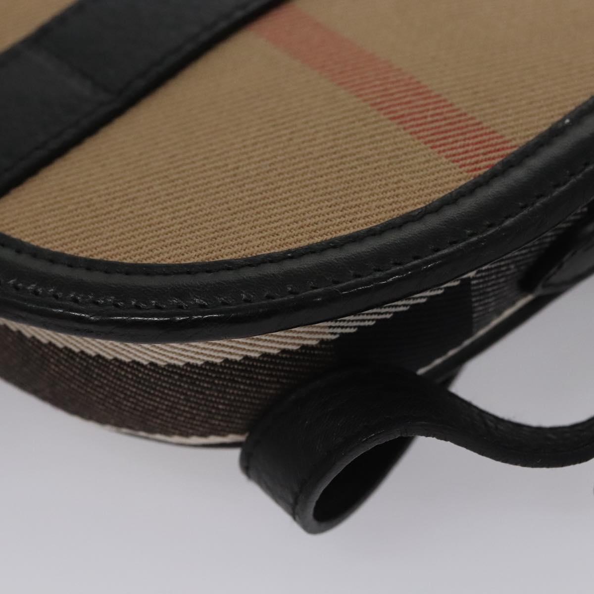 BURBERRY Nova Check Shoulder Bag Canvas Leather Beige Black gold Auth BA620