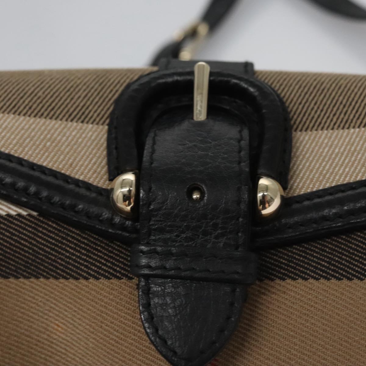 BURBERRY Nova Check Shoulder Bag Canvas Leather Beige Black gold Auth BA620