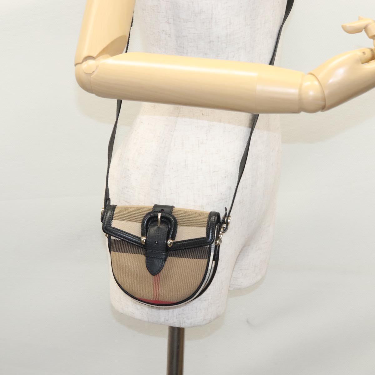 BURBERRY Nova Check Shoulder Bag Canvas Leather Beige Black gold Auth BA620