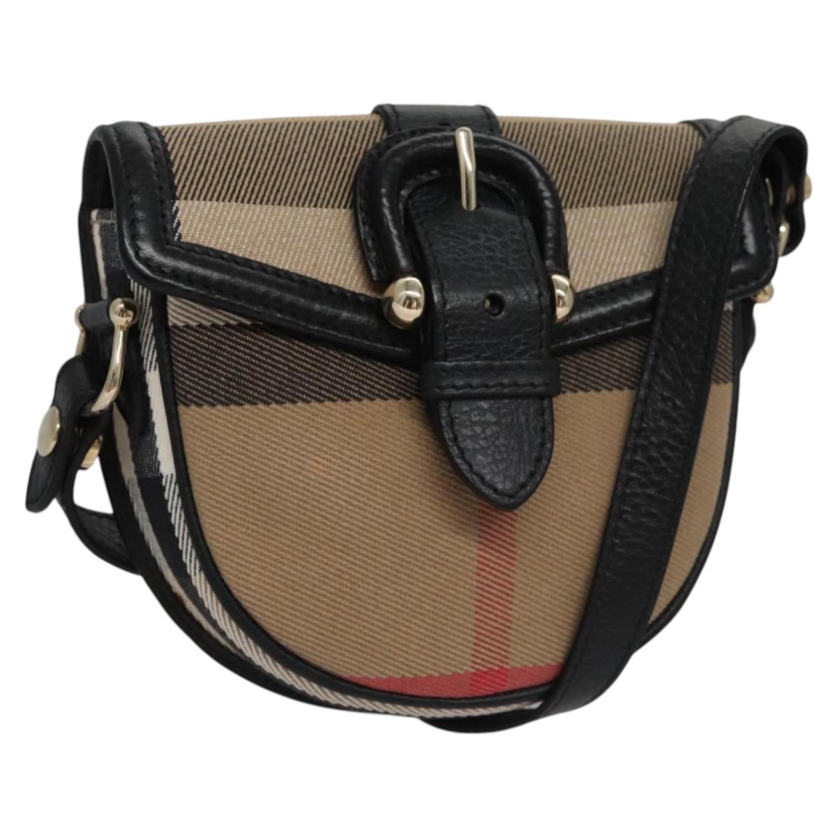 BURBERRY Nova Check Shoulder Bag Canvas Leather Beige Black gold Auth BA620