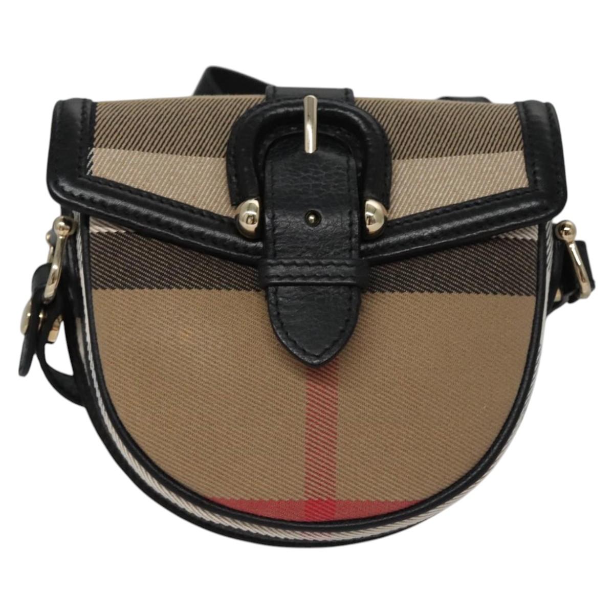 BURBERRY Nova Check Shoulder Bag Canvas Leather Beige Black gold Auth BA620