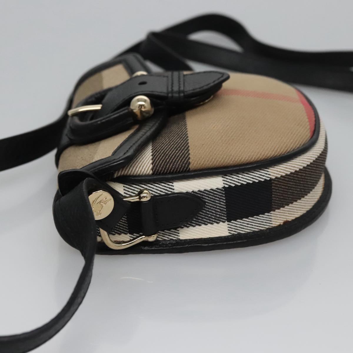BURBERRY Nova Check Shoulder Bag Canvas Leather Beige Black gold Auth BA620