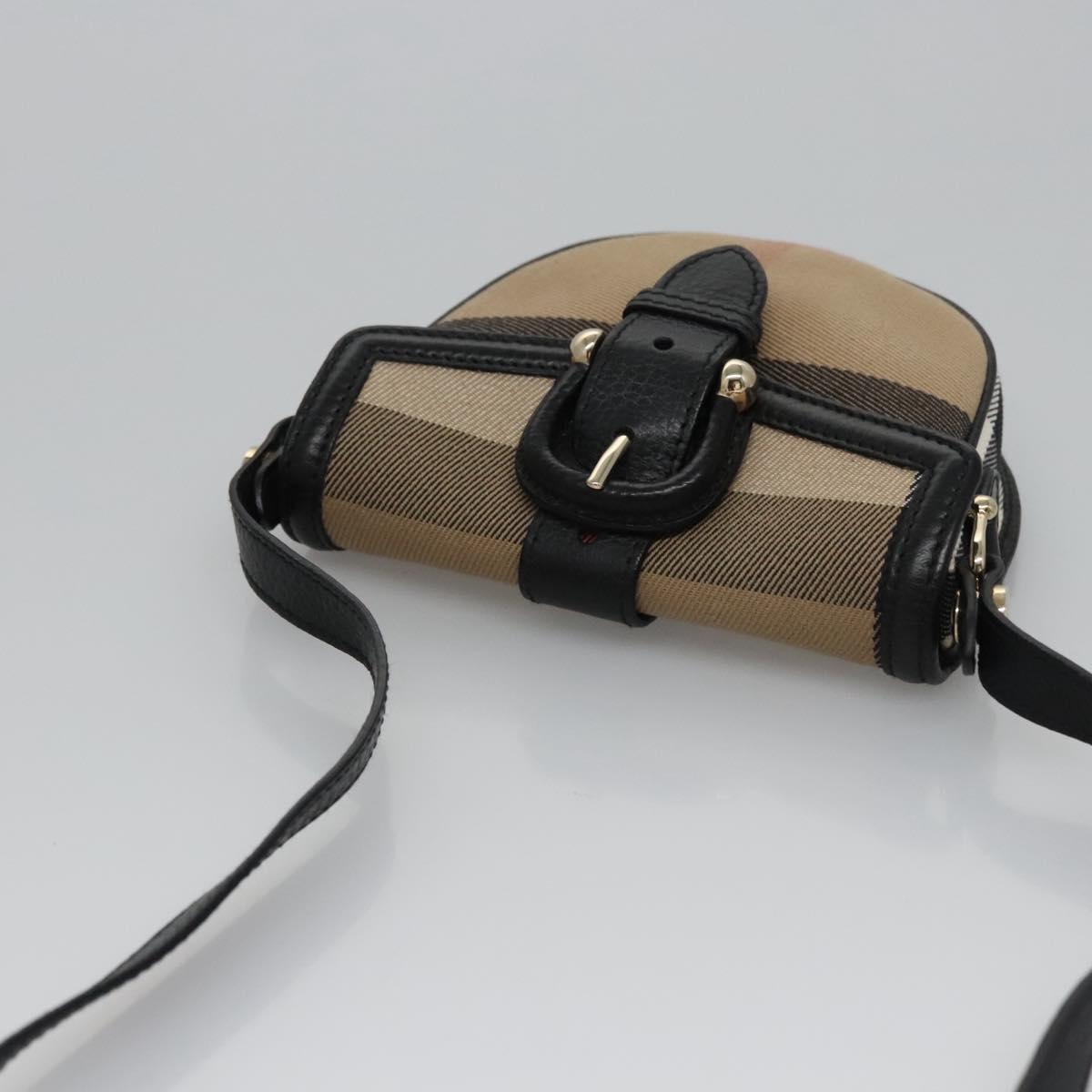 BURBERRY Nova Check Shoulder Bag Canvas Leather Beige Black gold Auth BA620