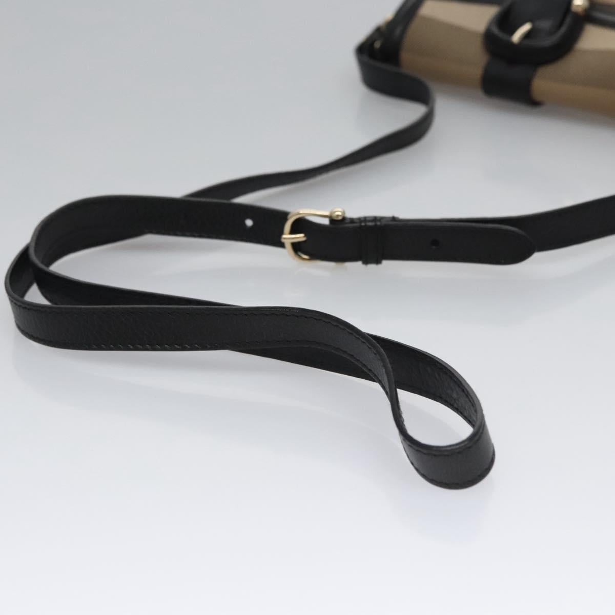 BURBERRY Nova Check Shoulder Bag Canvas Leather Beige Black gold Auth BA620