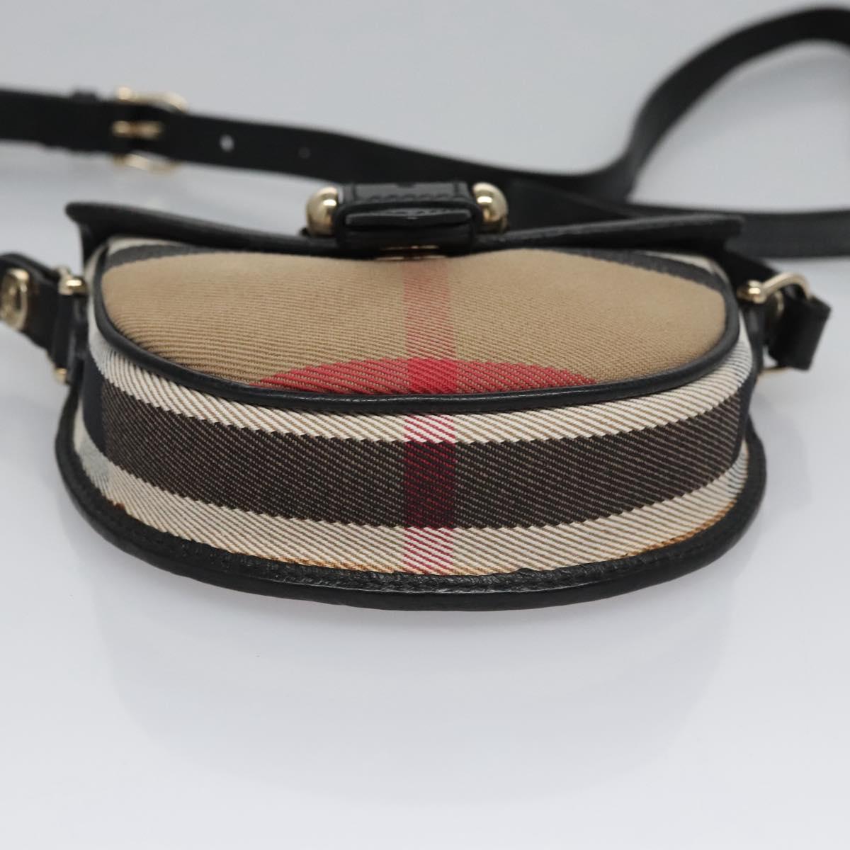 BURBERRY Nova Check Shoulder Bag Canvas Leather Beige Black gold Auth BA620